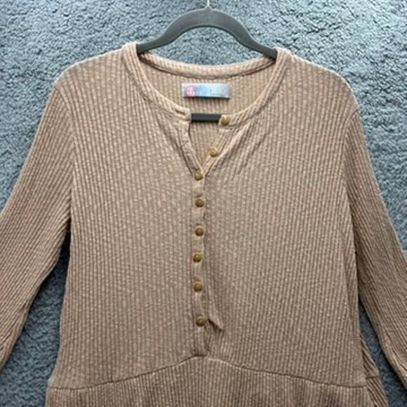 Free‎ People Beach Small Long Sleeve Peach Oversized Ribbed Dress Pockets - Picture 3 of 6